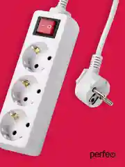Белый сетевой удлинитель с кнопкой Perfeo "Powermate", 1,8 м