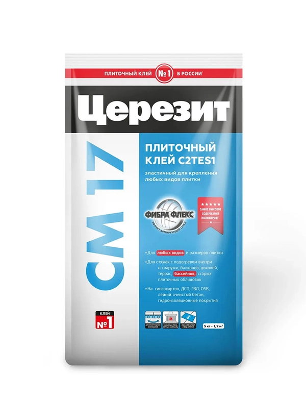 Клей для плитки Церезит (Ceresit) CM 17 Super Flex, суперэластичный, 5 кг