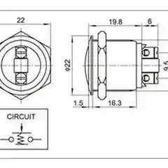 Кнопка антивандальная PBS-28B D-19mm OFF-(ON) (метал.) без фиксации d19mm 2A/250VAC 2pin