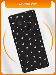 Розовый чехол на Honor X9c/X60 Pro / Хонор X9x/X60 Про черный, с принтом, защита камеры