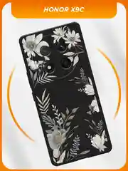 Кремовый чехол на Honor X9c/X60 Pro / Хонор X9x/X60 Про черный, с принтом, защита камеры