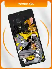 Серый чехол на Honor X9c/X60 Pro / Хонор X9x/X60 Про черный, с принтом, защита камеры