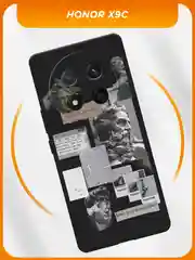 Тёмно-серый чехол на Honor X9c/X60 Pro / Хонор X9x/X60 Про черный, с принтом, защита камеры