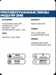 Противотуманные фары ПТФ Светодиодные  линзы ZMB Лада Веста, Гранта ФЛ Рено 2 шт, 100w