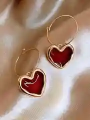 Серьги кольца конго с заливными сердечками