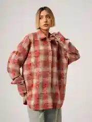 Красный рубашка в клетку, оверсайз, удлиненная