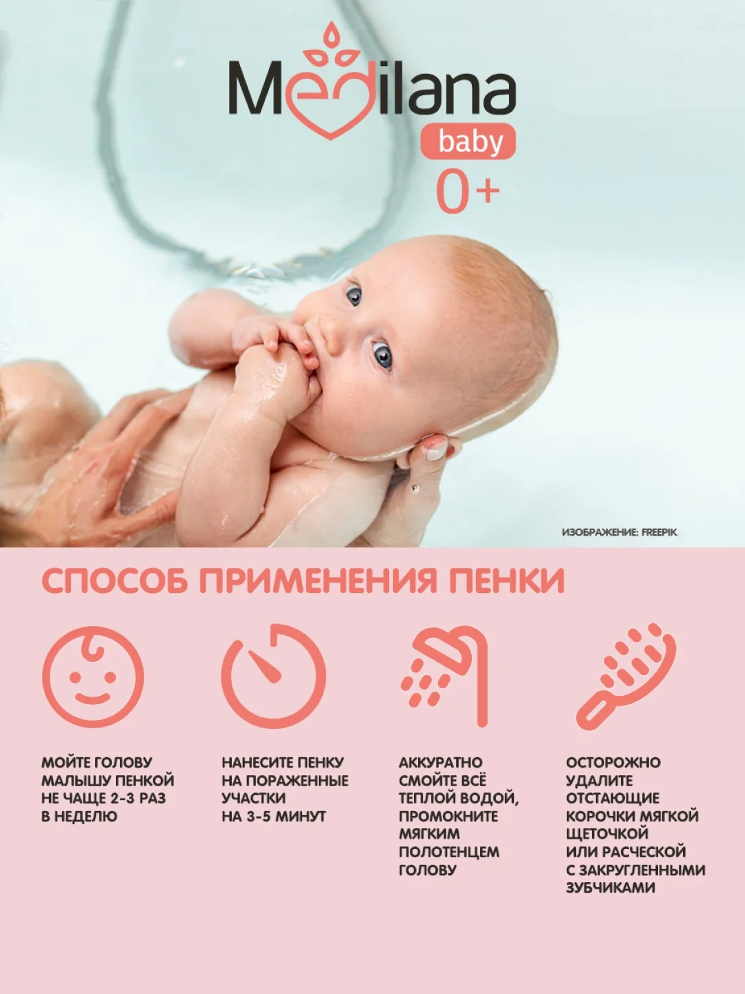 Пенка-шампунь MEDILANA от молочных корочек для новорожденных, 150мл