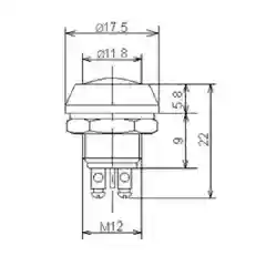 Кнопка антивандальная PBS-28B-2 D-12mm OFF-(ON) (метал.) без фиксации d12mm 2A/250VAC 2pin