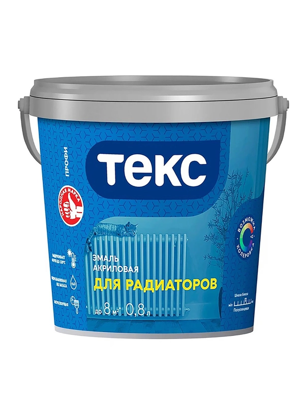 Эмаль акриловая для радиаторов Текс Универсал, полуглянцевая, белая, 0,8 л