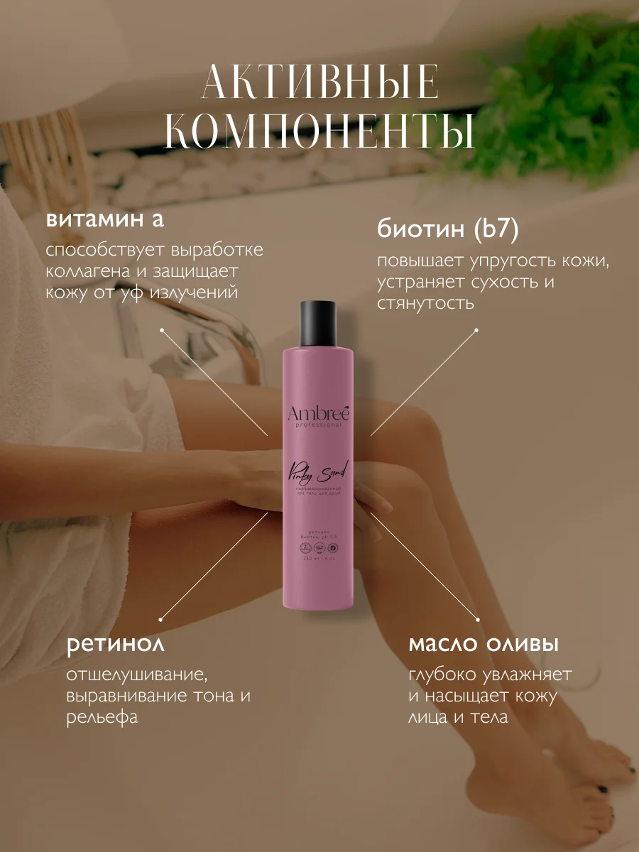 AMBREE Professional Гель для душа spa аромат Pinky Sand, с ретинолом и биотином 250 мл
