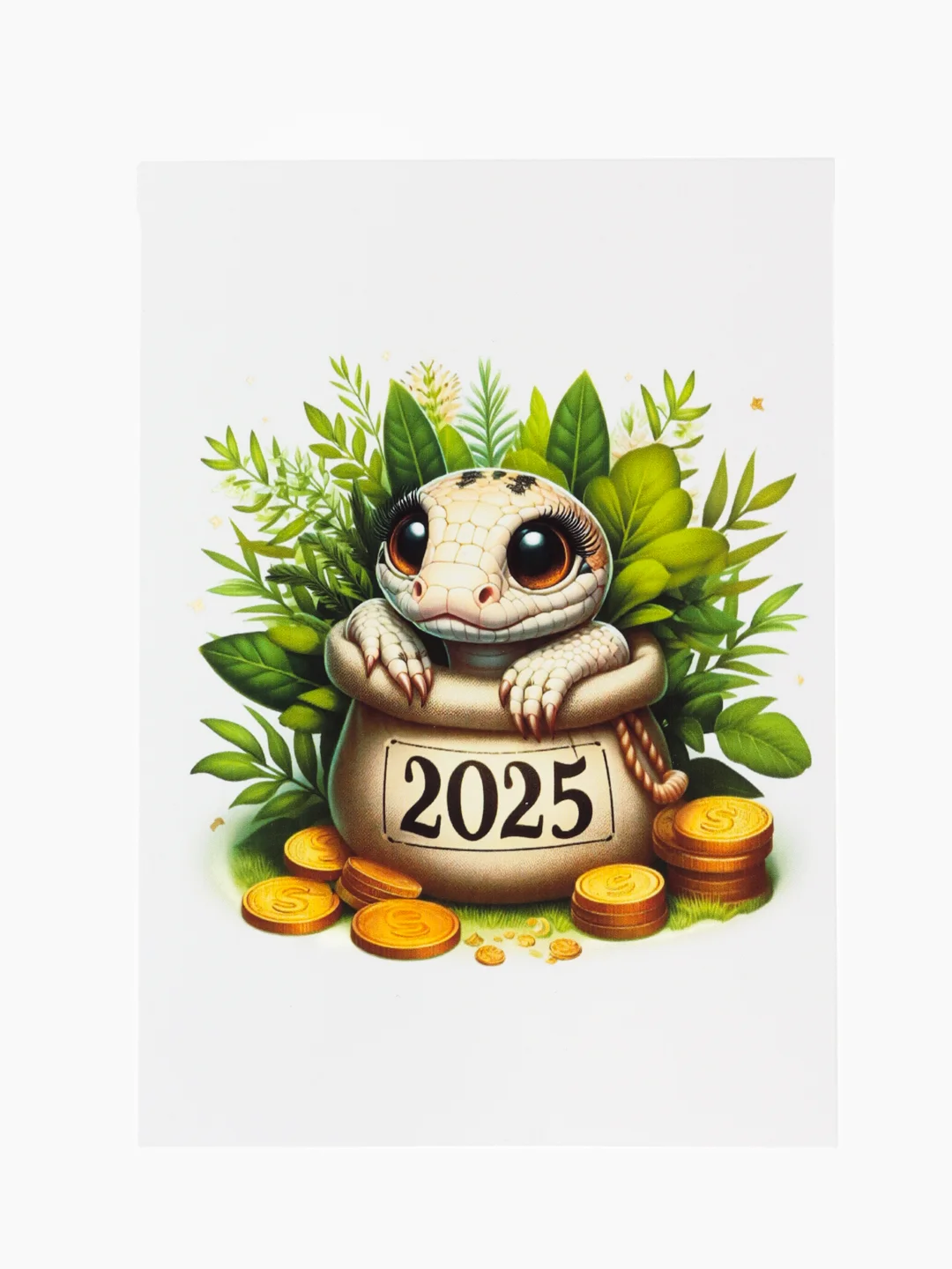 Бежевый открытка/магнит Новогодняя змейка, символ 2025 года