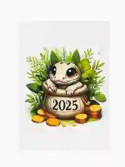 Бежевый открытка/магнит Новогодняя змейка, символ 2025 года