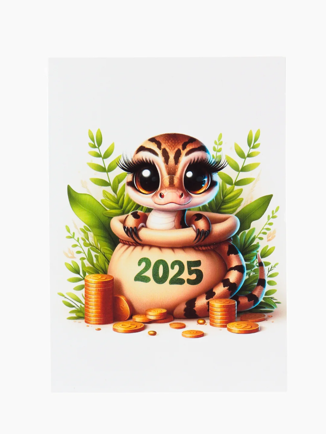 Желтый открытка/магнит Новогодняя змейка, символ 2025 года