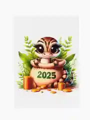 Желтый открытка/магнит Новогодняя змейка, символ 2025 года