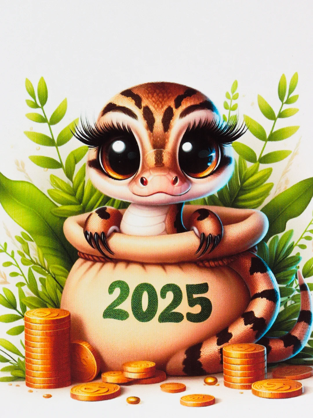 Желтый открытка/магнит Новогодняя змейка, символ 2025 года