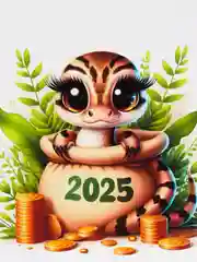 Желтый открытка/магнит Новогодняя змейка, символ 2025 года