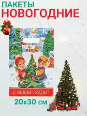 Тёмно-зелёный новогодние пакеты с вырубленной ручкой, 20х30 см