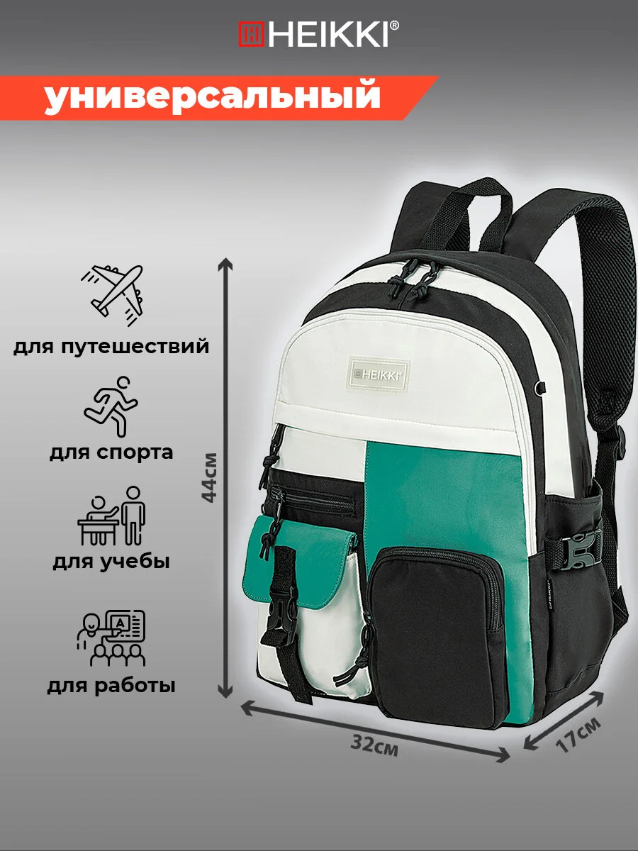 Рюкзак Heikki Blocks, женский, для девочки подростка, школьный, городской, 2 отдела