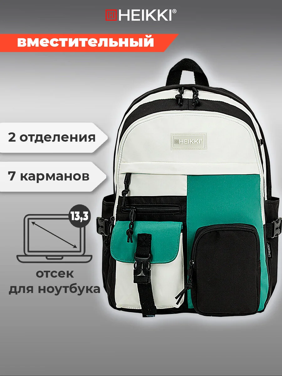 Рюкзак Heikki Blocks, женский, для девочки подростка, школьный, городской, 2 отдела