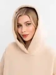 Бежевый худи оверсайз с капюшоном, теплое, с начесом, толстовка