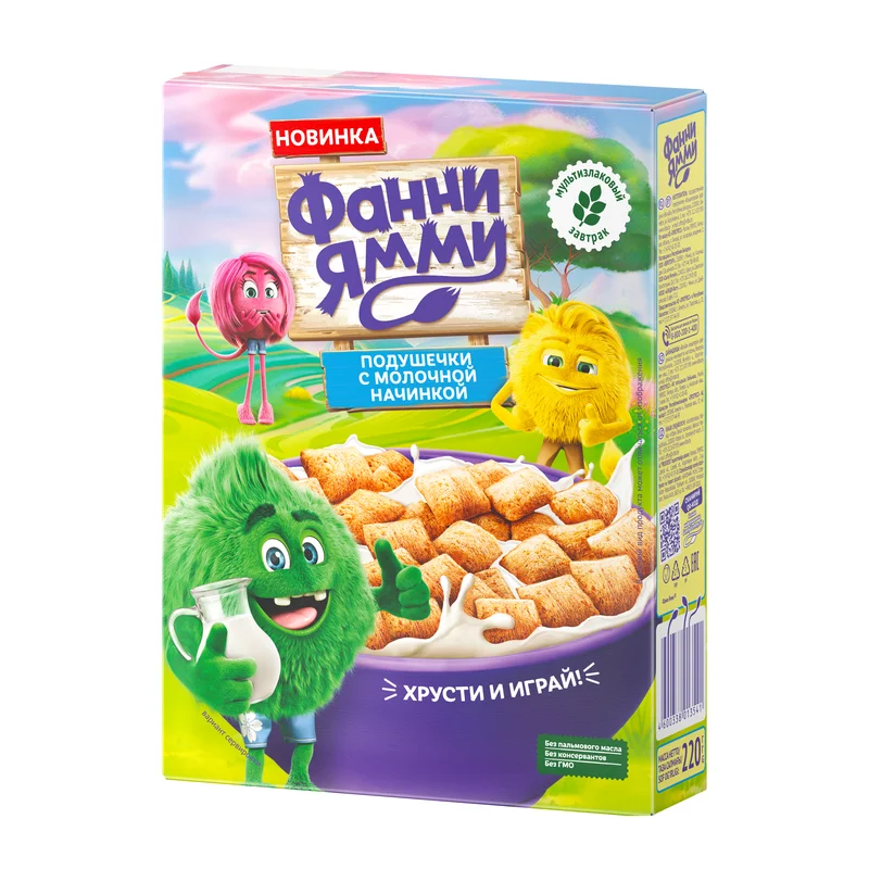 Подушечки мультизлаковые Фанни Ямми с молочной начинкой, 220г