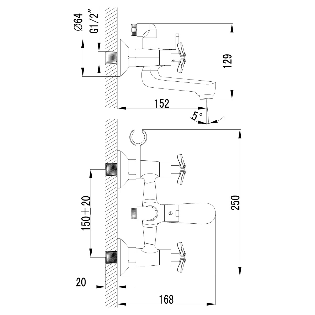 Смеситель для ванны с душем Lemark Partner LM6542C, двухвентильный, хром