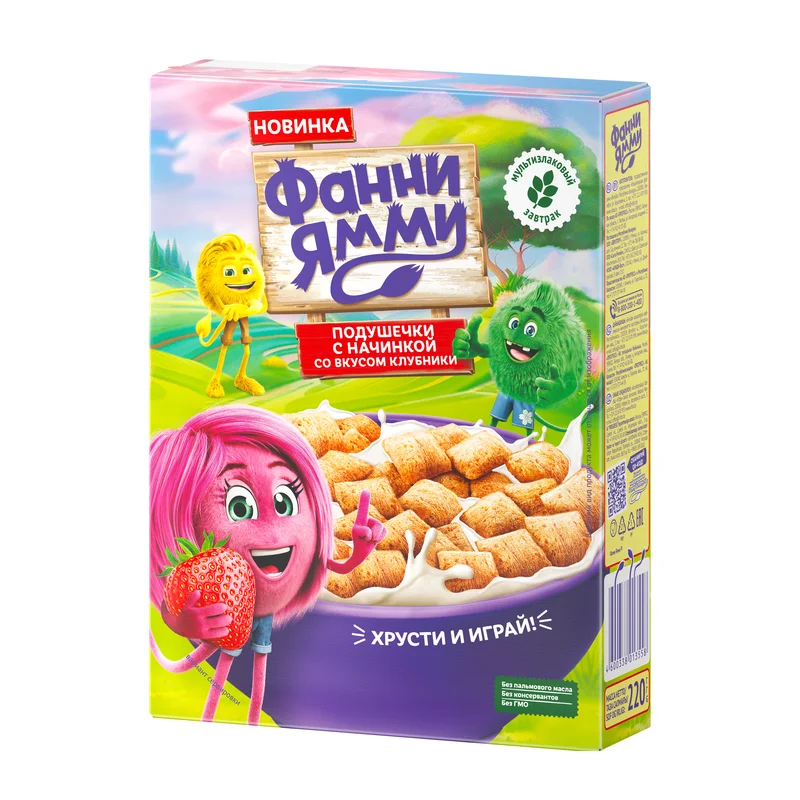 Подушечки мультизлаковые Фанни Ямми, с клубничной начинкой, 220г