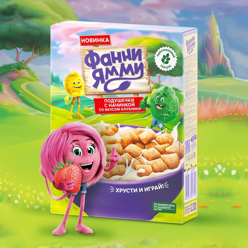 Подушечки мультизлаковые Фанни Ямми, с клубничной начинкой, 220г