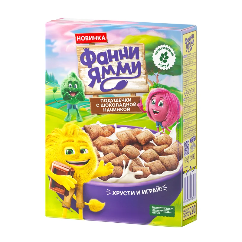 Подушечки мультизлаковые Фанни Ямми с шоколадной начинкой, 220г