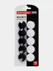Магниты BRAUBERG BLACK&WHITE УСИЛЕННЫЕ 30 мм, НАБОР 10 шт, черные/белые, 237468