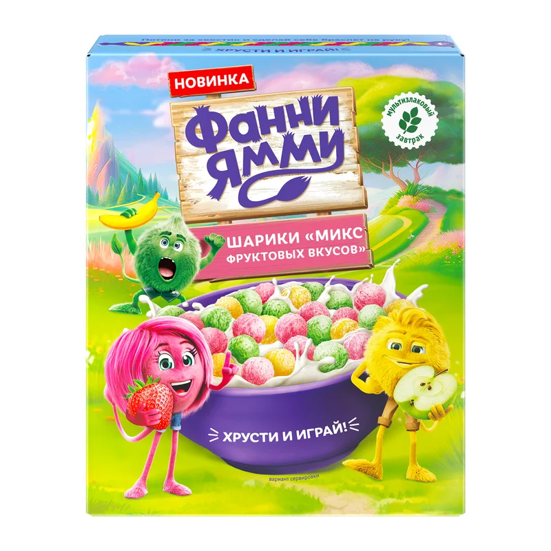 Шарики мультизлаковые Фанни Ямми яблоко, клубника, банан, 200г