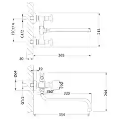 Смеситель для ванны с душем Lemark Flora LM0151C, с длинным изливом, двухвентильный, хром