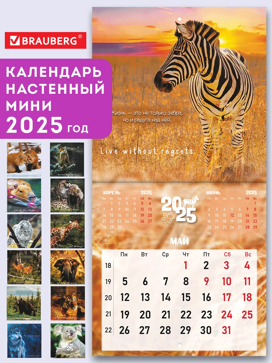 Календарь настенный на 2025 год перекидной, Brauberg, 12 листов, 22,5х22,5см, Мини