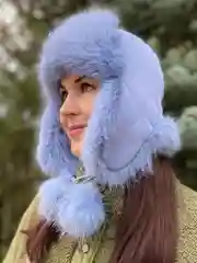 Светло-синий шапка ушанка, меховая