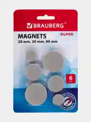 Магниты для магнитной доски канцелярские мощные Набор 6 штук, Brauberg Super, 237481