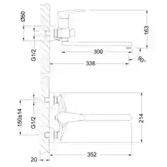 Смеситель для ванны с душем Lemark Linara LM0451C, с длинным изливом, однорычажный, хром