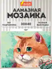 Алмазная мозаика Остров Сокровищ Кот, 663859, без подрамника 30x40 см, картина стразами