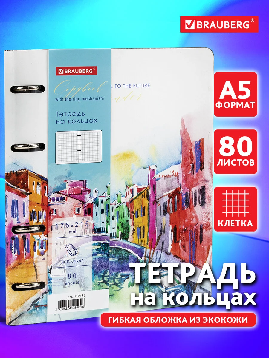 Тетрадь на кольцах со сменным блоком для учебы А5 BRAUBERG VISTA, Travel, 112136