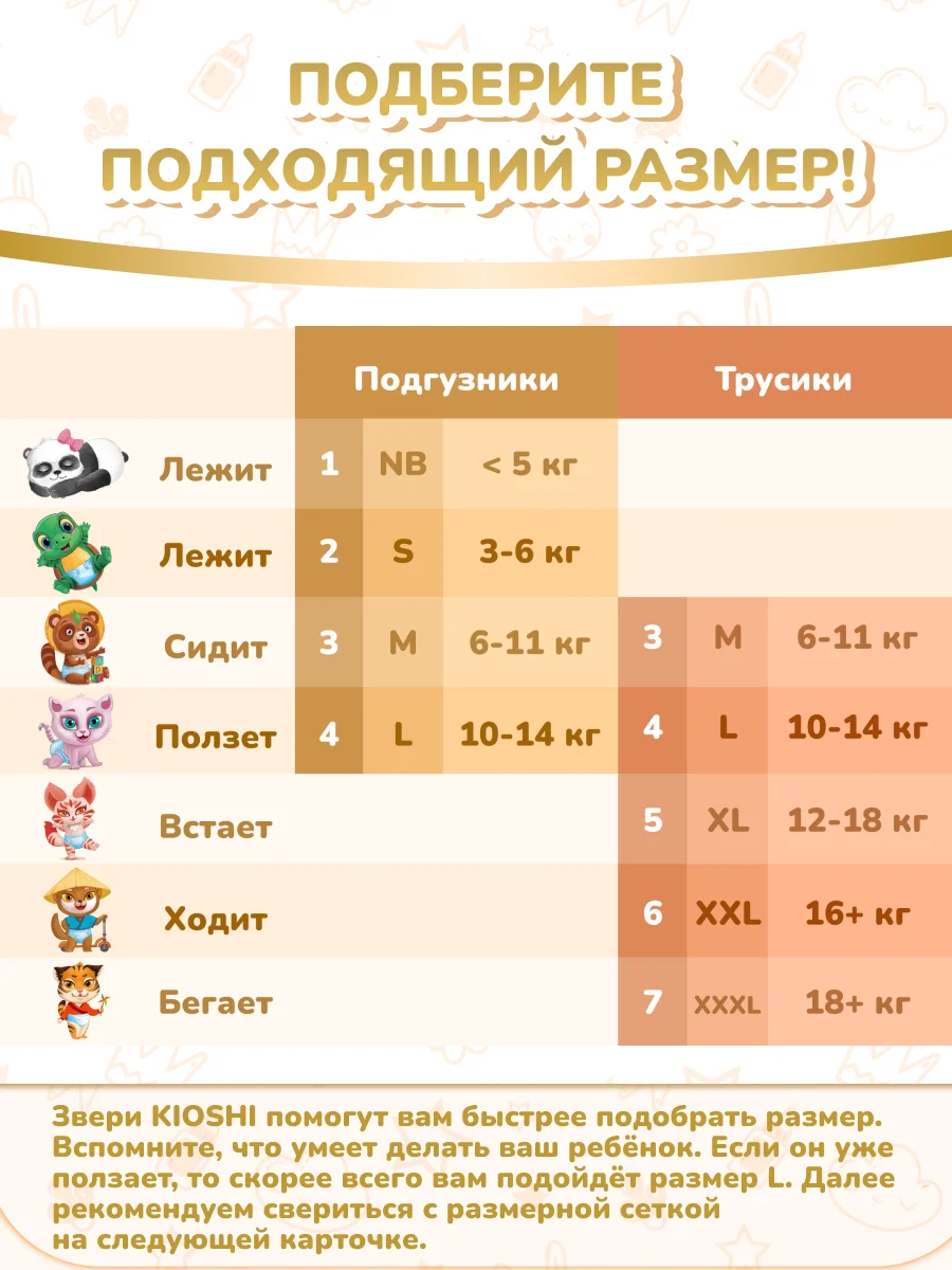 Подгузники-трусики KIOSHI, размер M, 6-11 кг, 52 штуки