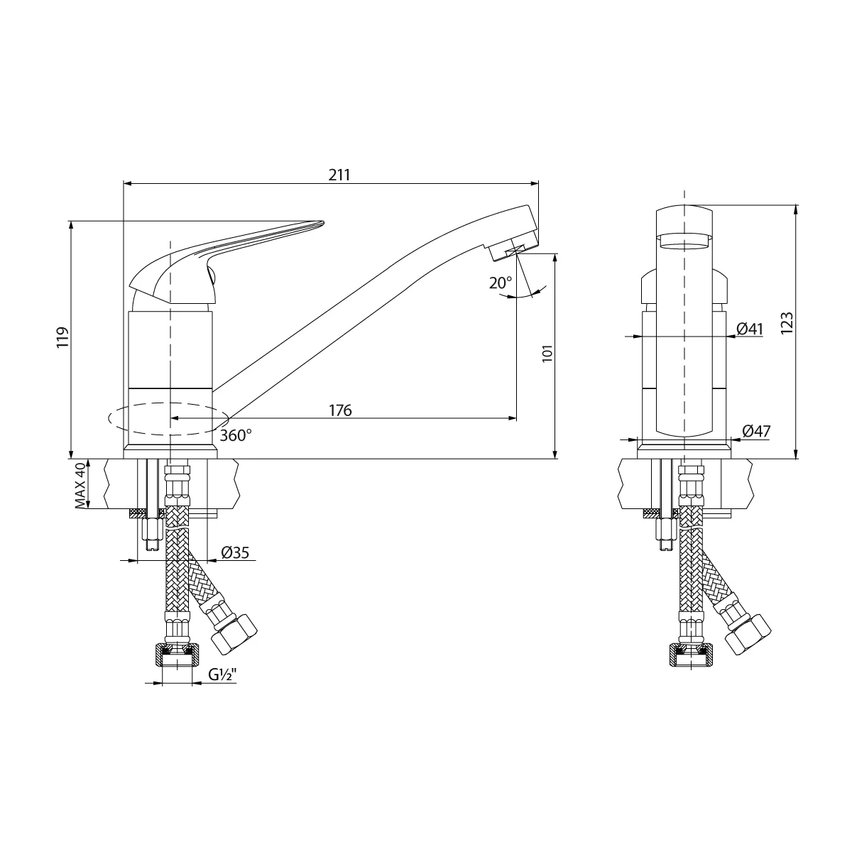 Смеситель для кухни Lemark Plus Advance LM1204C, однорычажный, хром