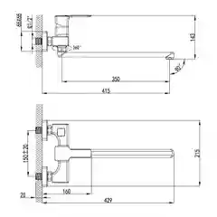 Смеситель для ванны с душем Lemark Basis LM3617C, с длинным изливом, однорычажный, хром
