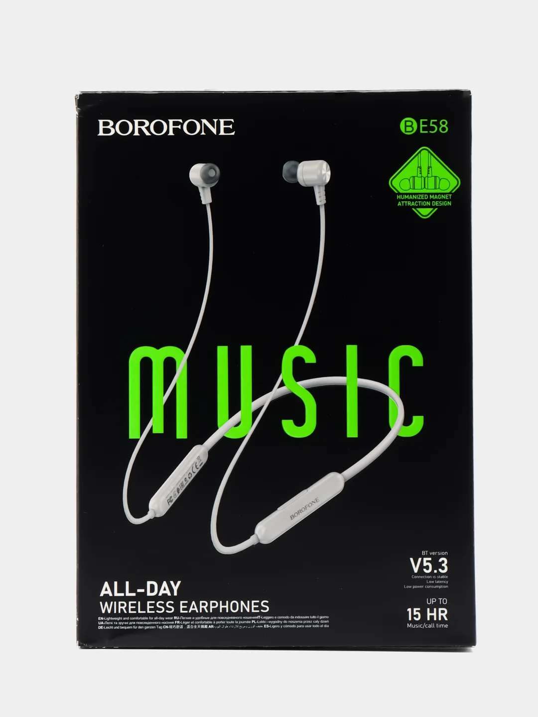 Серый наушники беспроводные BOROFONE BE58, внутриканальные, магнитные, Bluetooth V5.3, 15 часов