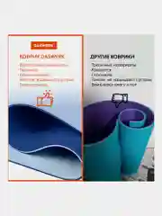 Коврик для йоги и фитнеса, спорта, нескользящий, двухцветный, 183x61x0,6 см, голубой/синий