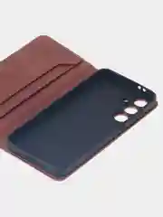 Коричневый чехол-книжка для Samsung Galaxy S24 FE из высококачественной искусственной кожи