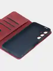 Алый чехол-книжка для Samsung Galaxy S24 FE из высококачественной искусственной кожи