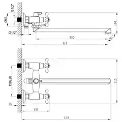 Смеситель для ванны с душем Lemark Standart LM2112C, с длинным изливом, двухвентильный