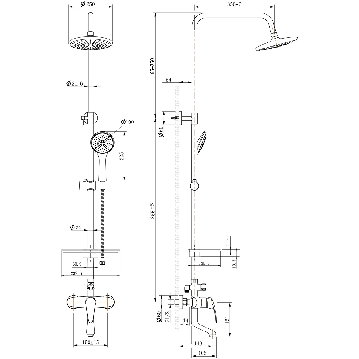 Душевая система Lemark Linara LM0462C, хром