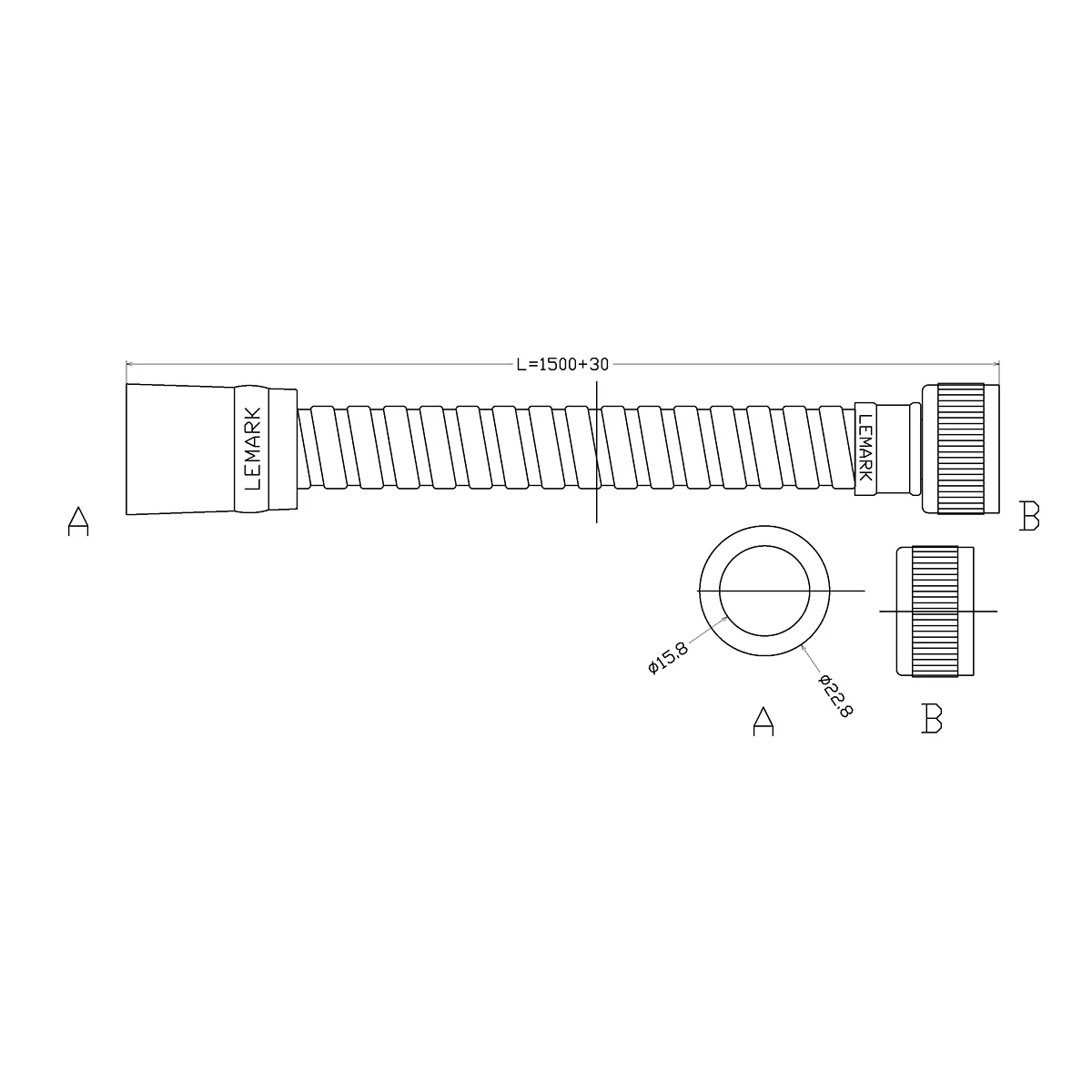 Шланг для душа Lemark LE8043P, ПВХ, 1,5 м