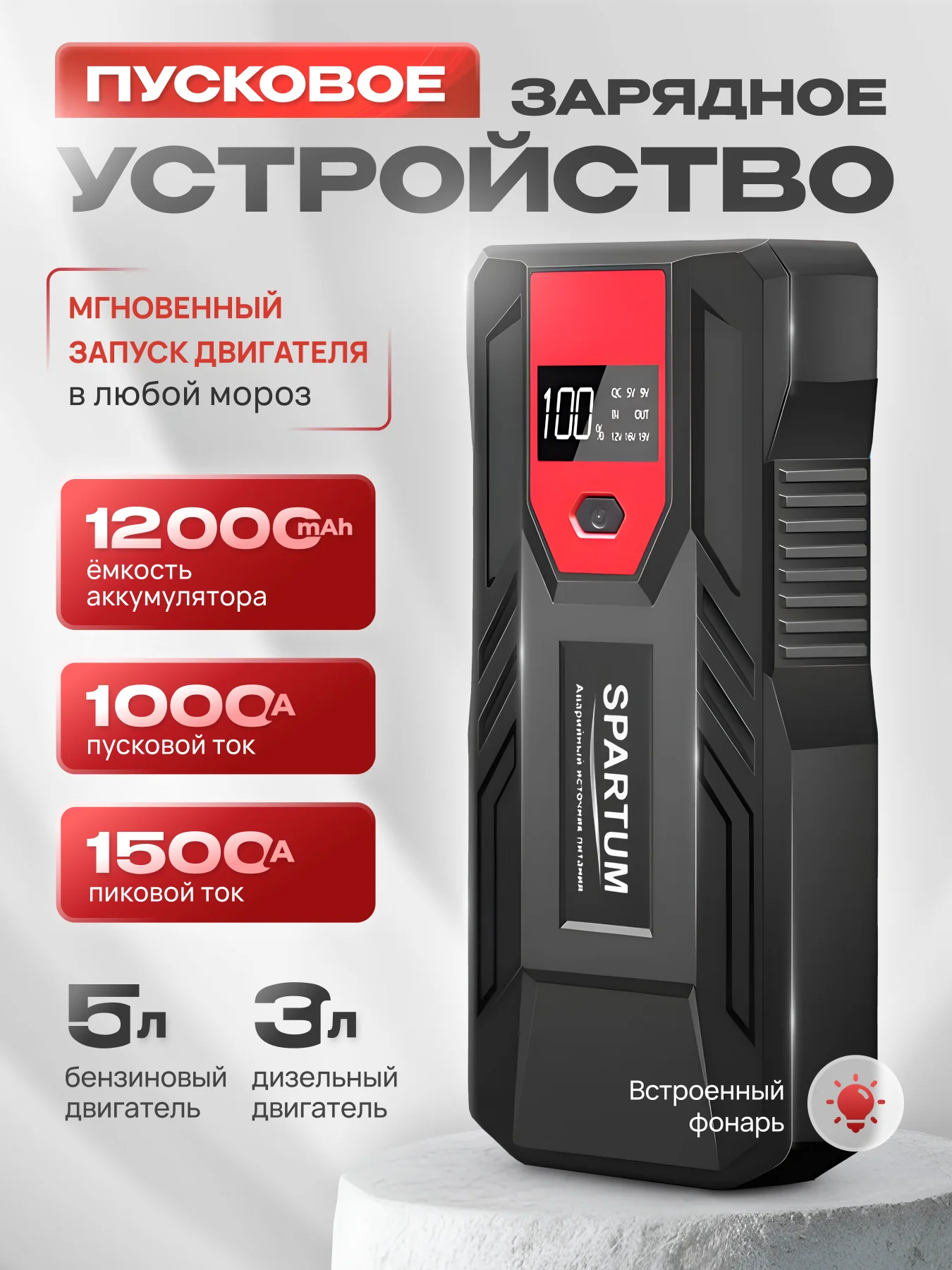 Красный пусковое зарядное устройство для автомобиля, авайрийный источник питания