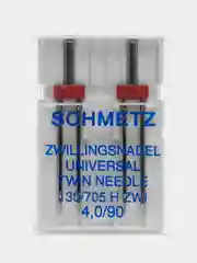 Иглы для бытовых швейных машин, стандартные двойные Schmetz 130/705H ZWI №90/4.0, уп.2 иг